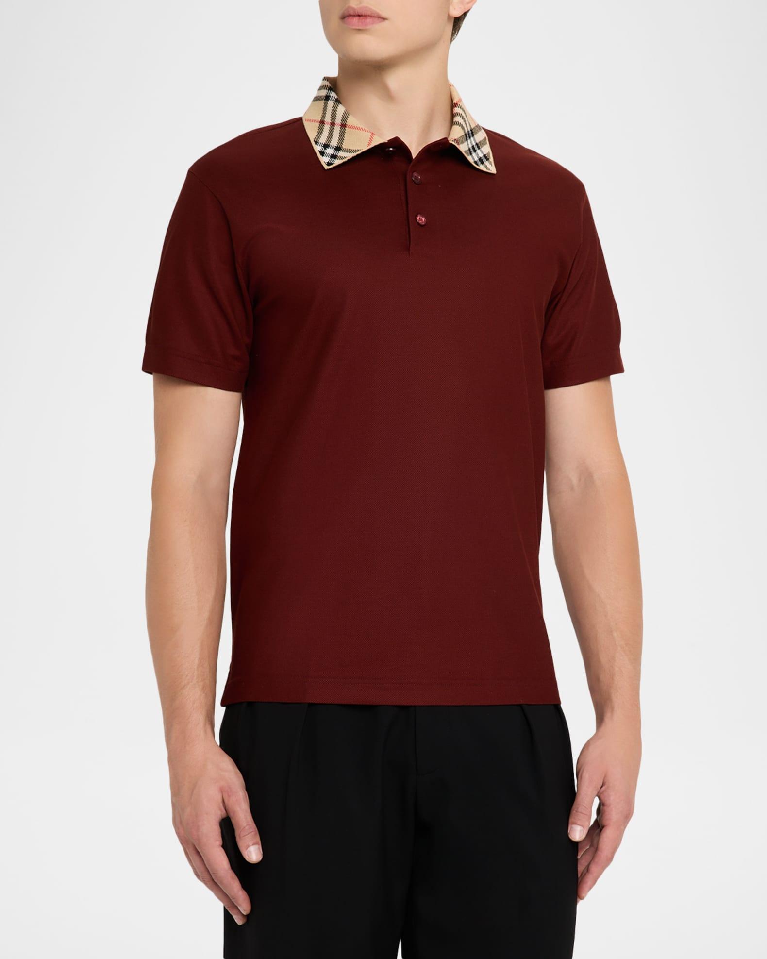 Men's Cotton Check-Collar Polo Shirt Product Image