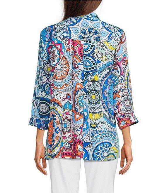 Ali Miles Medallion Print Wire Collar 3/4 Sleeves Button Front Tunic Product Image