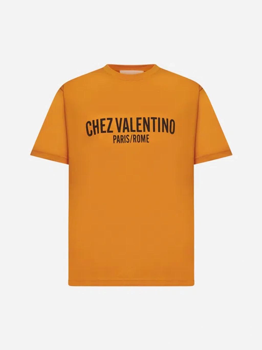 VALENTINO Cotton T-shirt With Chez Print In Orange Product Image