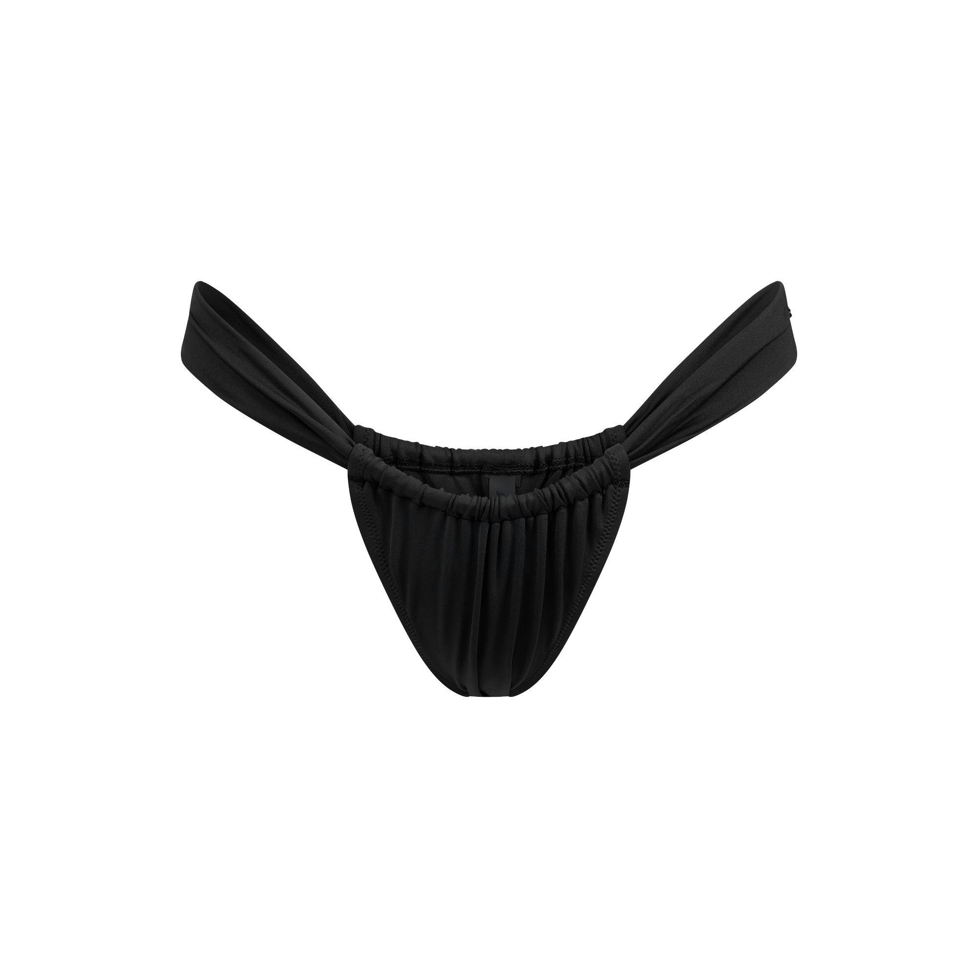 SIGNATURE SWIM RUCHED THONG BIKINI BOTTOM | ONYX Product Image