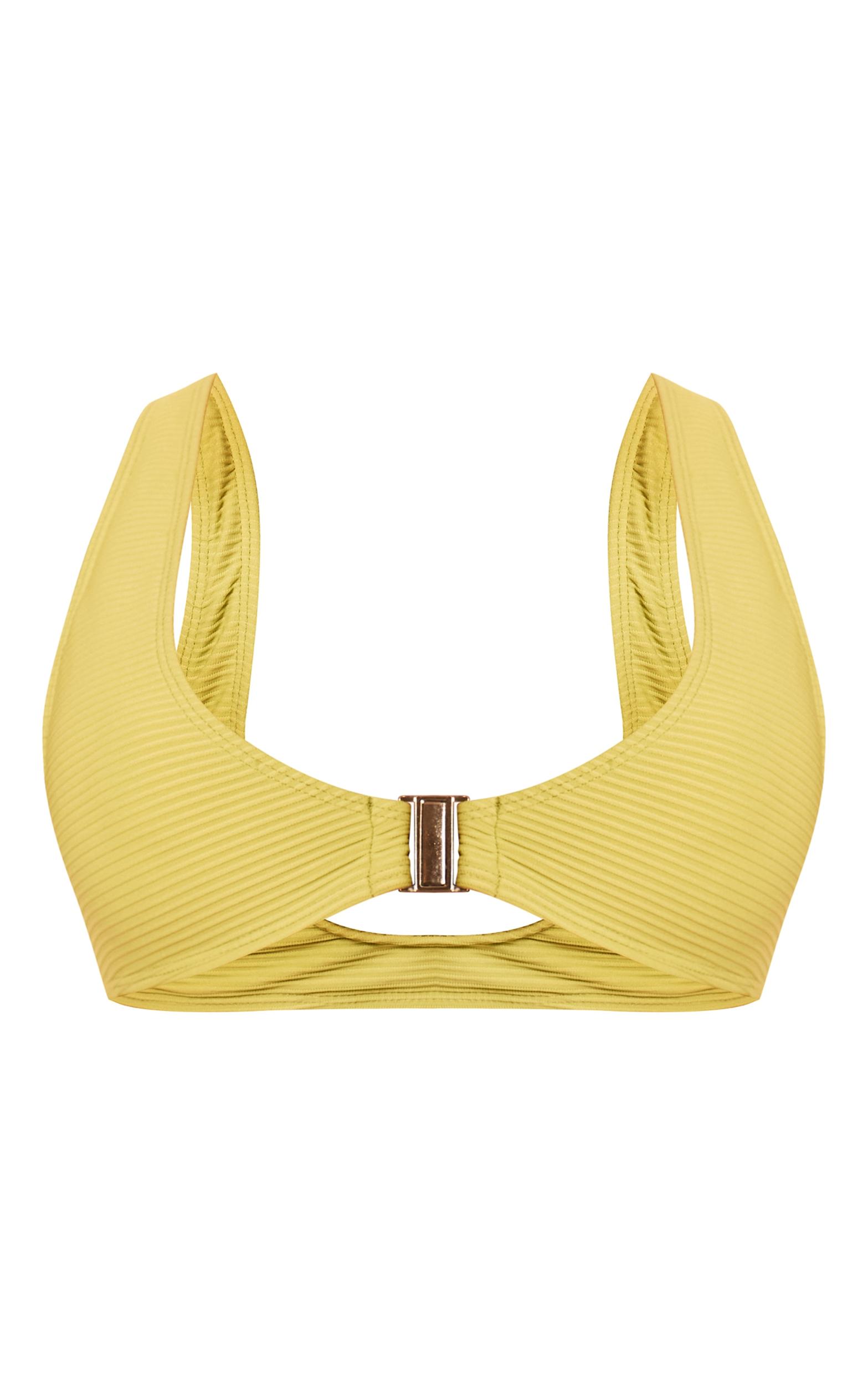 Lime Ribbed Plunge Bikini Top Product Image