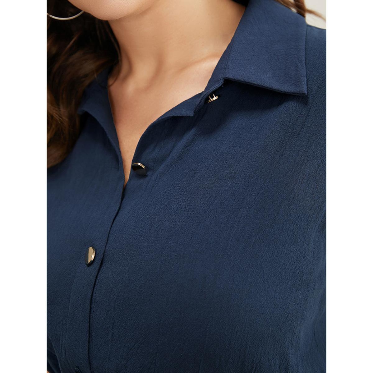 Plus Size Solid Shirt Collar Sleeveless Pocket Button Up Split Hem Dress Indigo Women Office Button Shirt collar Sleeveless Curvy Midi Dress BloomChic 26/4X Product Image
