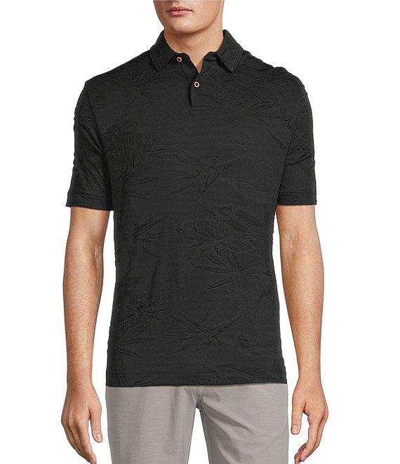 Caribbean Textured Floral Jacquard Short Sleeve Polo Shirt Product Image