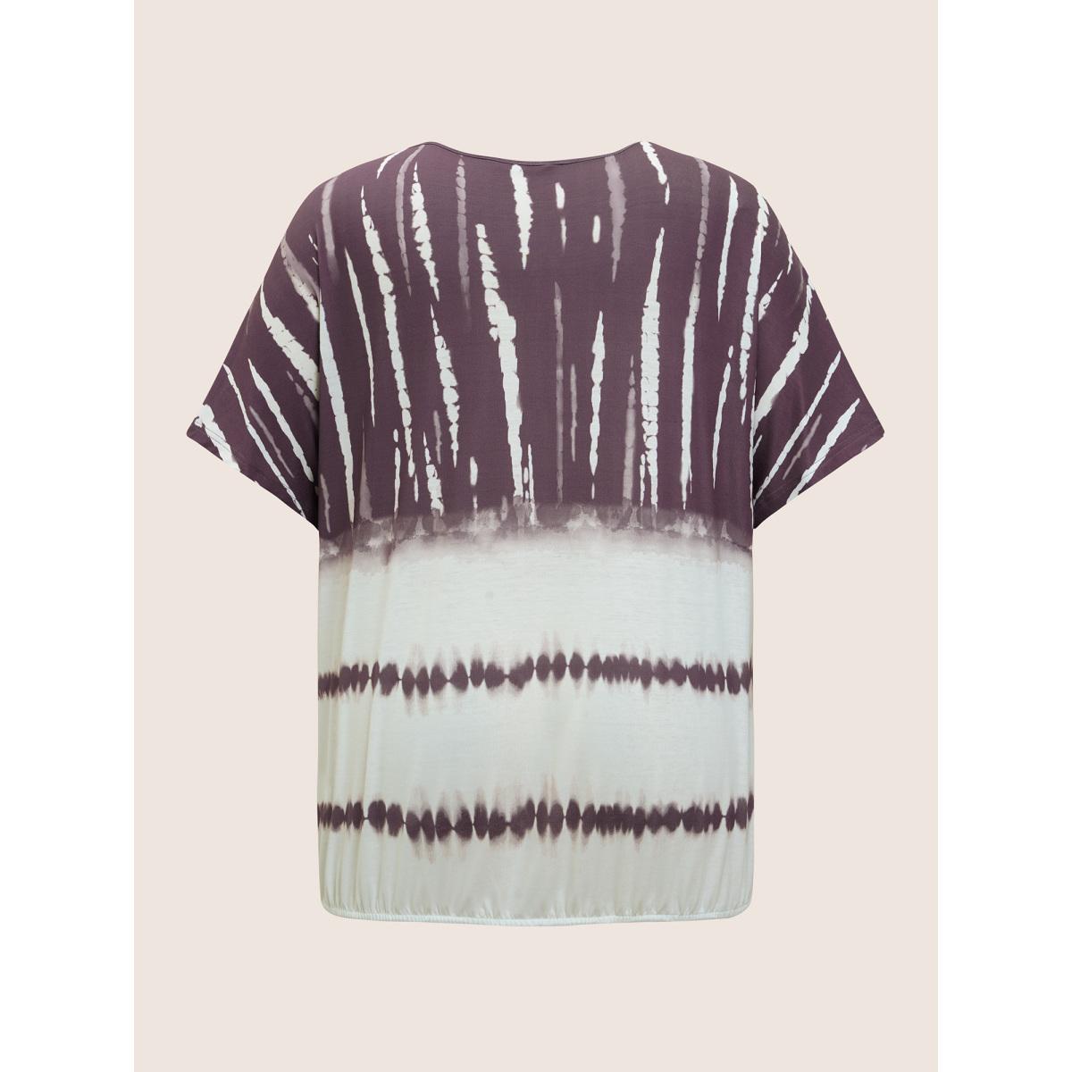 Plus Size Tie Dye Batwing Sleeve T-shirt Mauve Women Casual Tie Dye V-neck Everyday T-shirts BloomChic 18-20/2X Product Image
