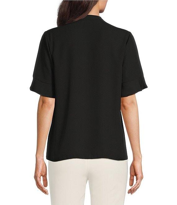KARL LAGERFELD PARIS Short Sleeve Ruffle Front V-Neck Blouse Product Image