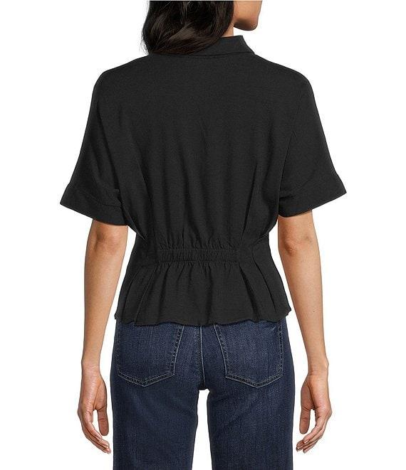 Moa Moa Point Collar Short Sleeve Button Front Cinched Top Product Image