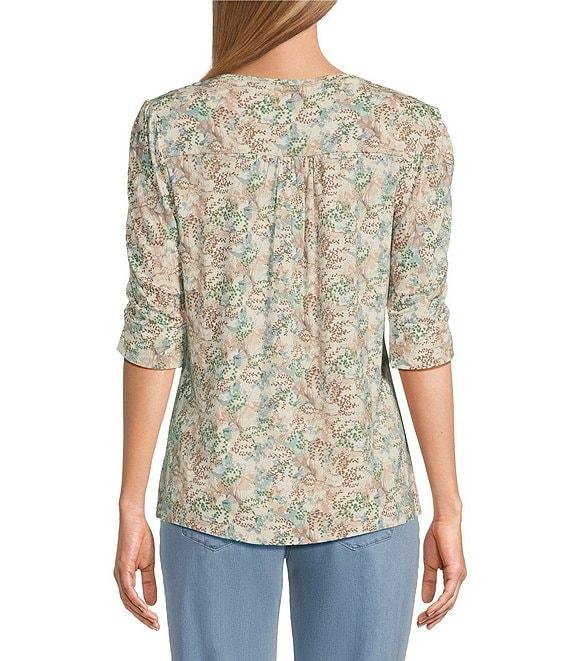 Intro Knit Jersey Vine Print Crew Neck Elbow Puff Sleeve Top Product Image