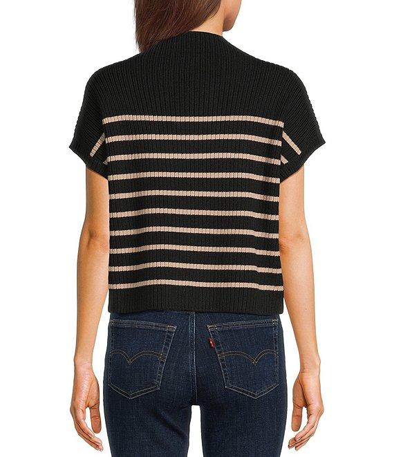 Blu Pepper Striped Mock Neck Dolman Short Sleeve Sweater Product Image