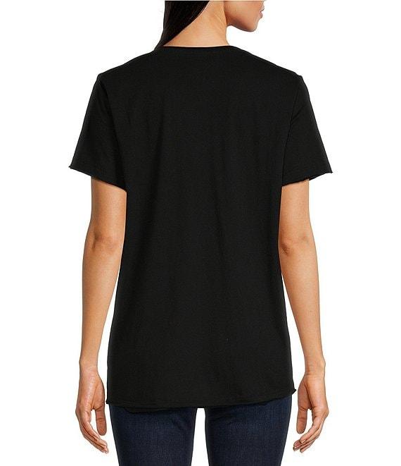 JOHNNY WAS Texas Every Day Embroidered Knit V-Neck Short Sleeve High-Low Hem Tee Shirt Product Image