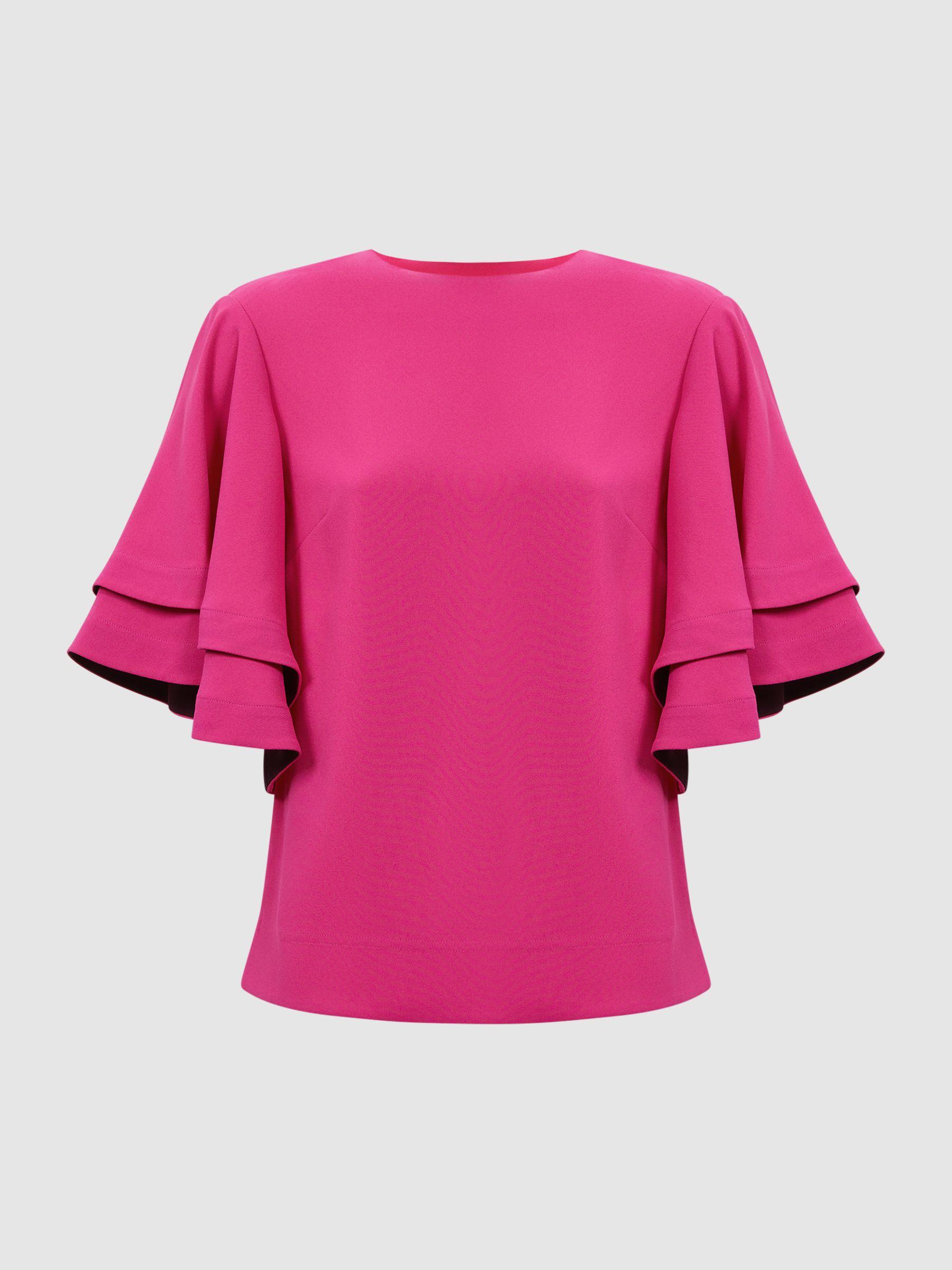 Florere Tiered Sleeve Top in Bright Pink Product Image