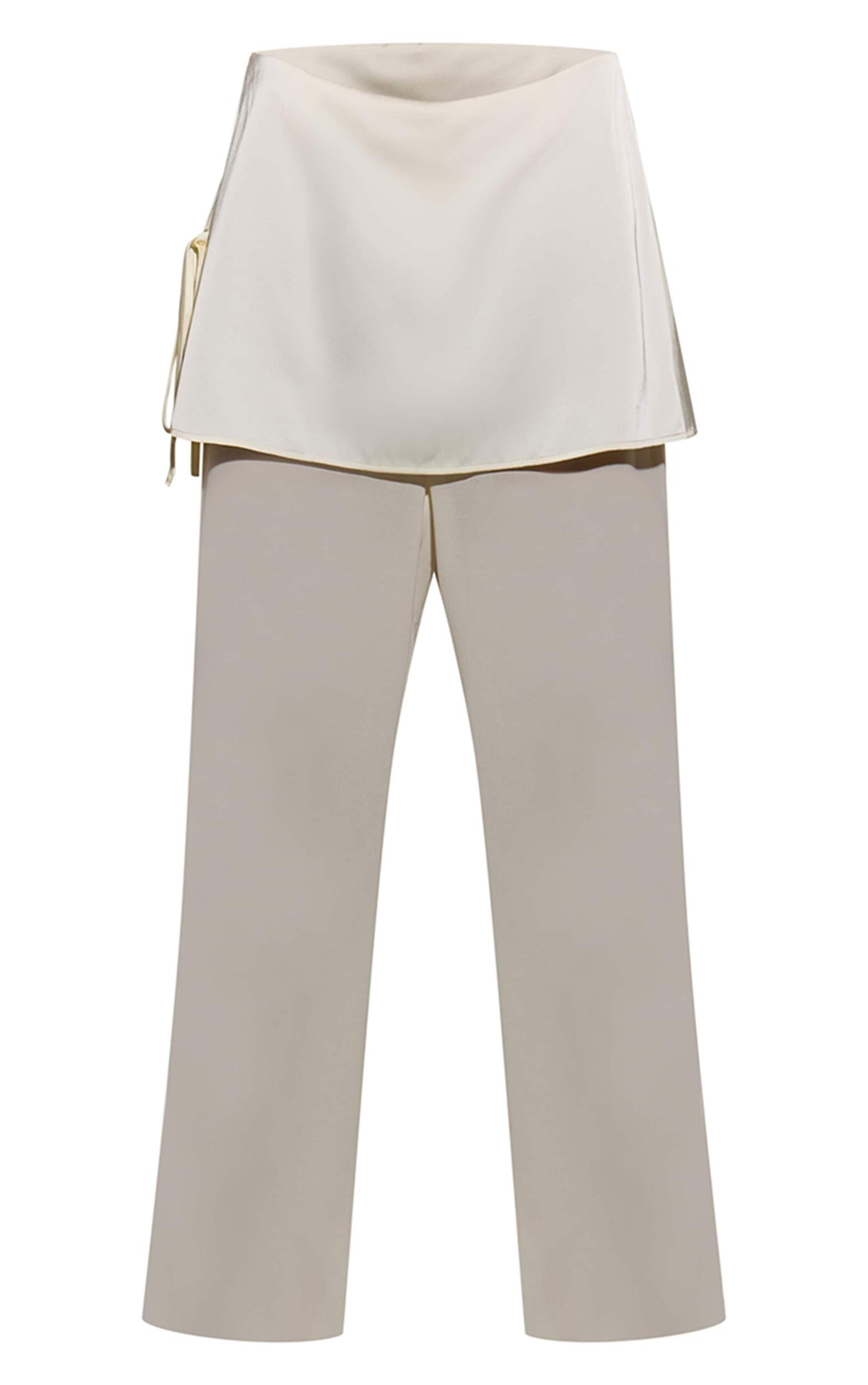 Cream Satin Chiffon Overlay Wide Leg Pants Product Image