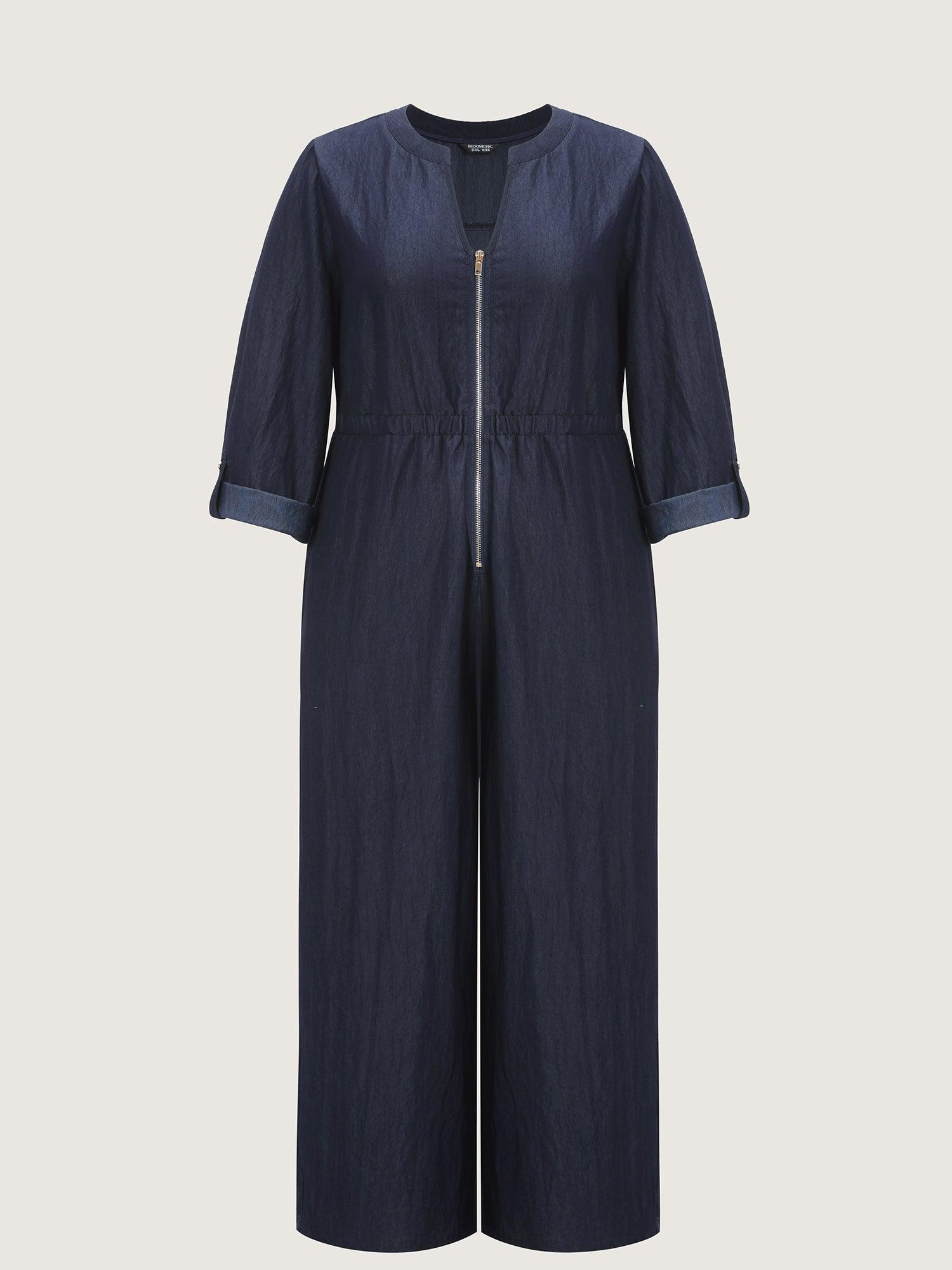 Zipper Front Tab Sleeve Jumpsuit Female Product Image