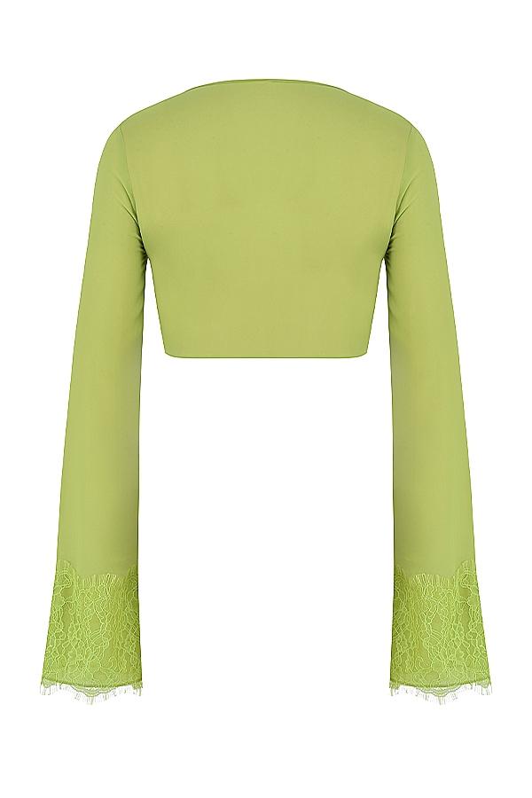 Tara  lime green georgette cropped top Product Image
