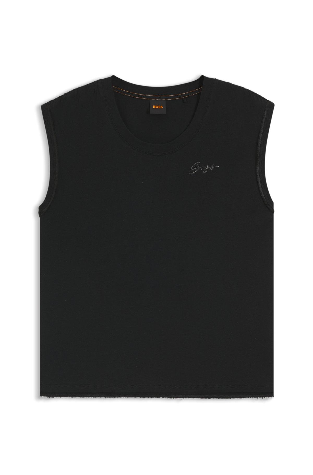 BOSS - Cotton-jersey top with crystal logo - Black Product Image