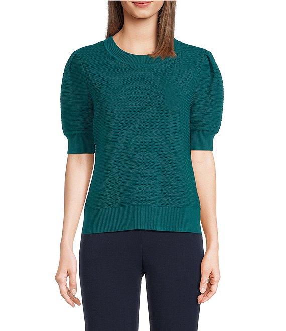 Investments Petite Size Novelty Short Sleeve Crew Neck Sweater Top Product Image