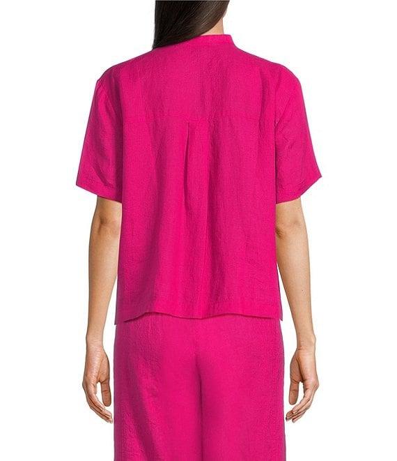 Eileen Fisher Organic Handkerchief Linen Mandarin Collar Short Sleeve Top Product Image