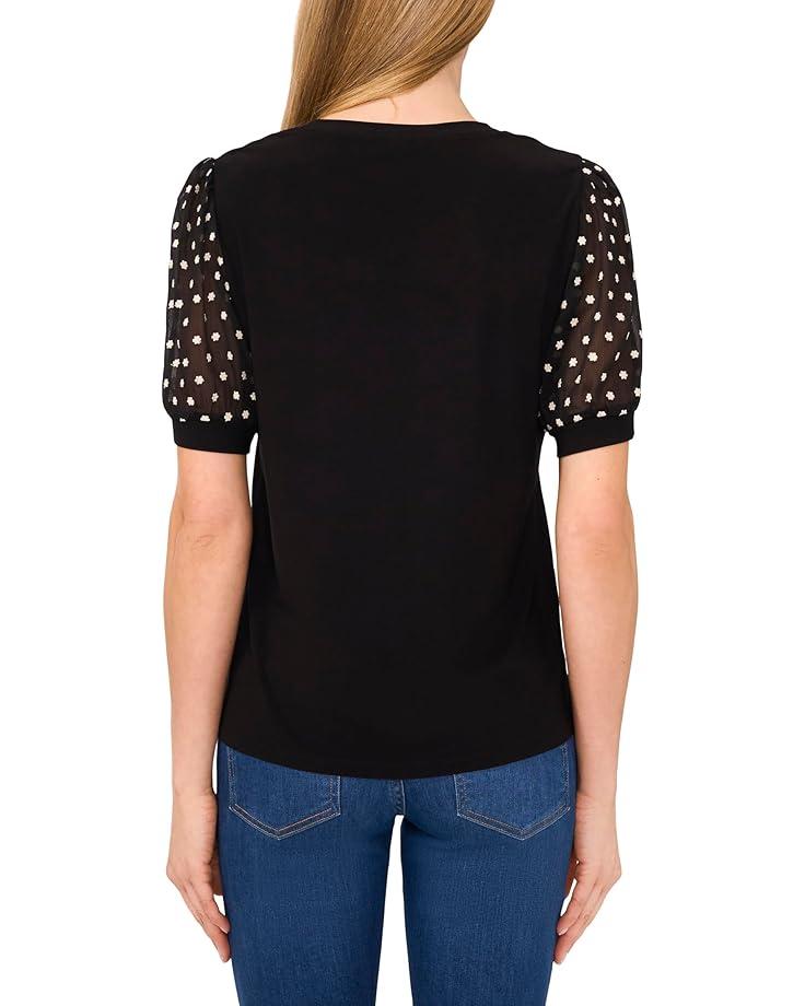 Knit V-Neck Combo Pearl Sleeve Top Product Image