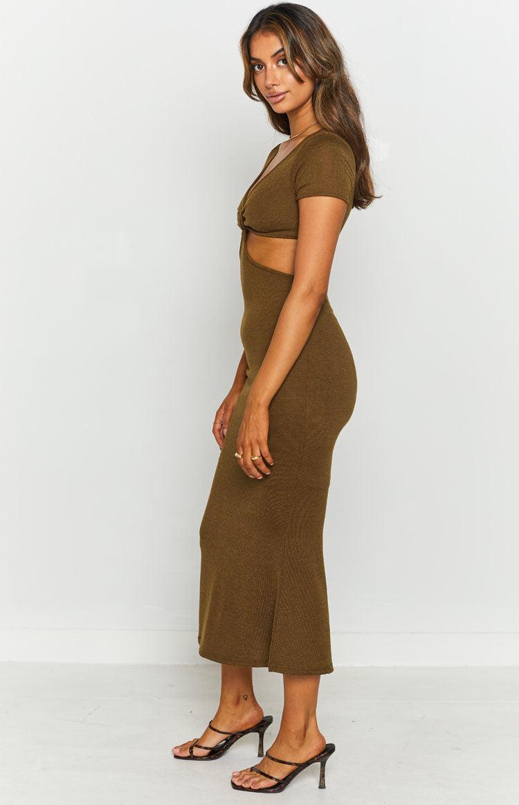 Romania Cut Out Midi Dress Khaki Product Image