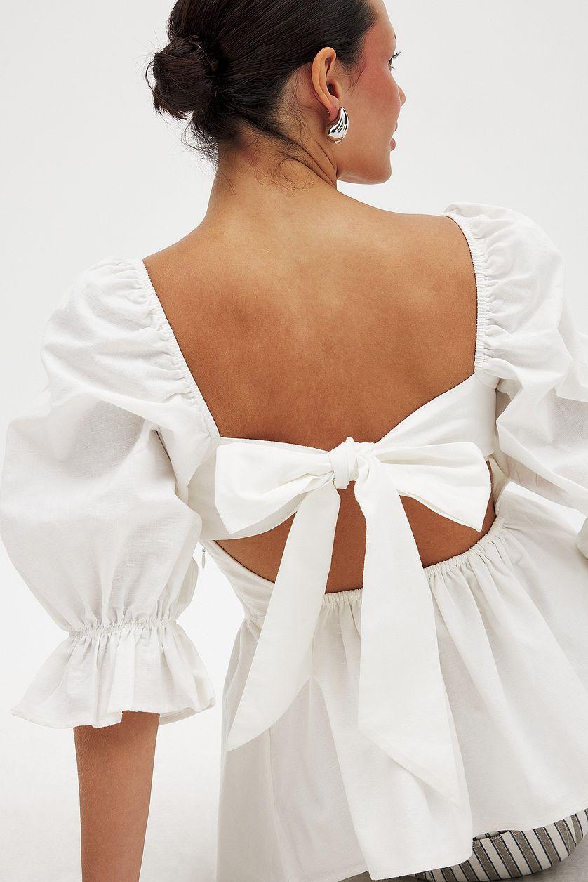 Linen Blend Tie Back Blouse Product Image