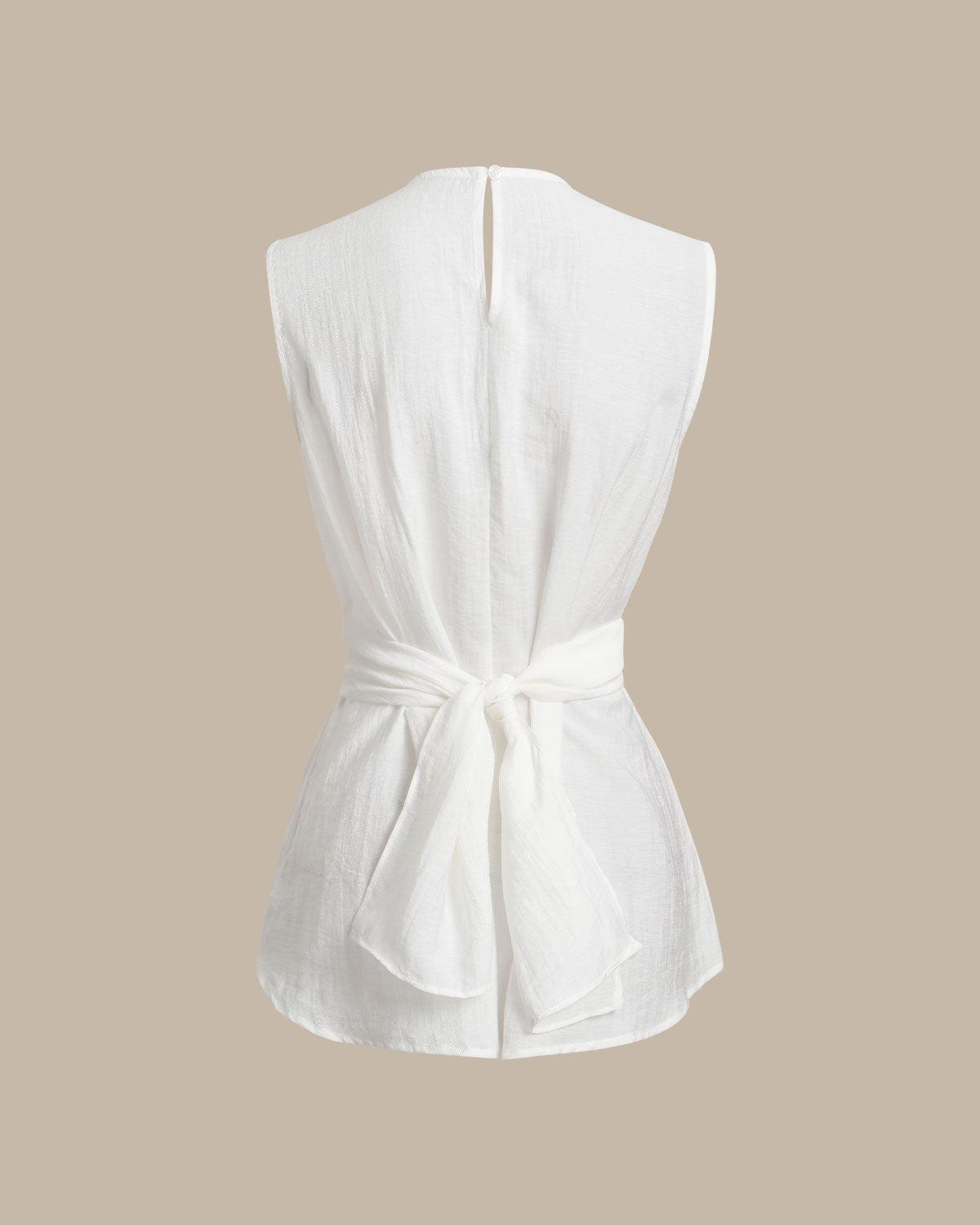 White Round Neck Tank Top Product Image