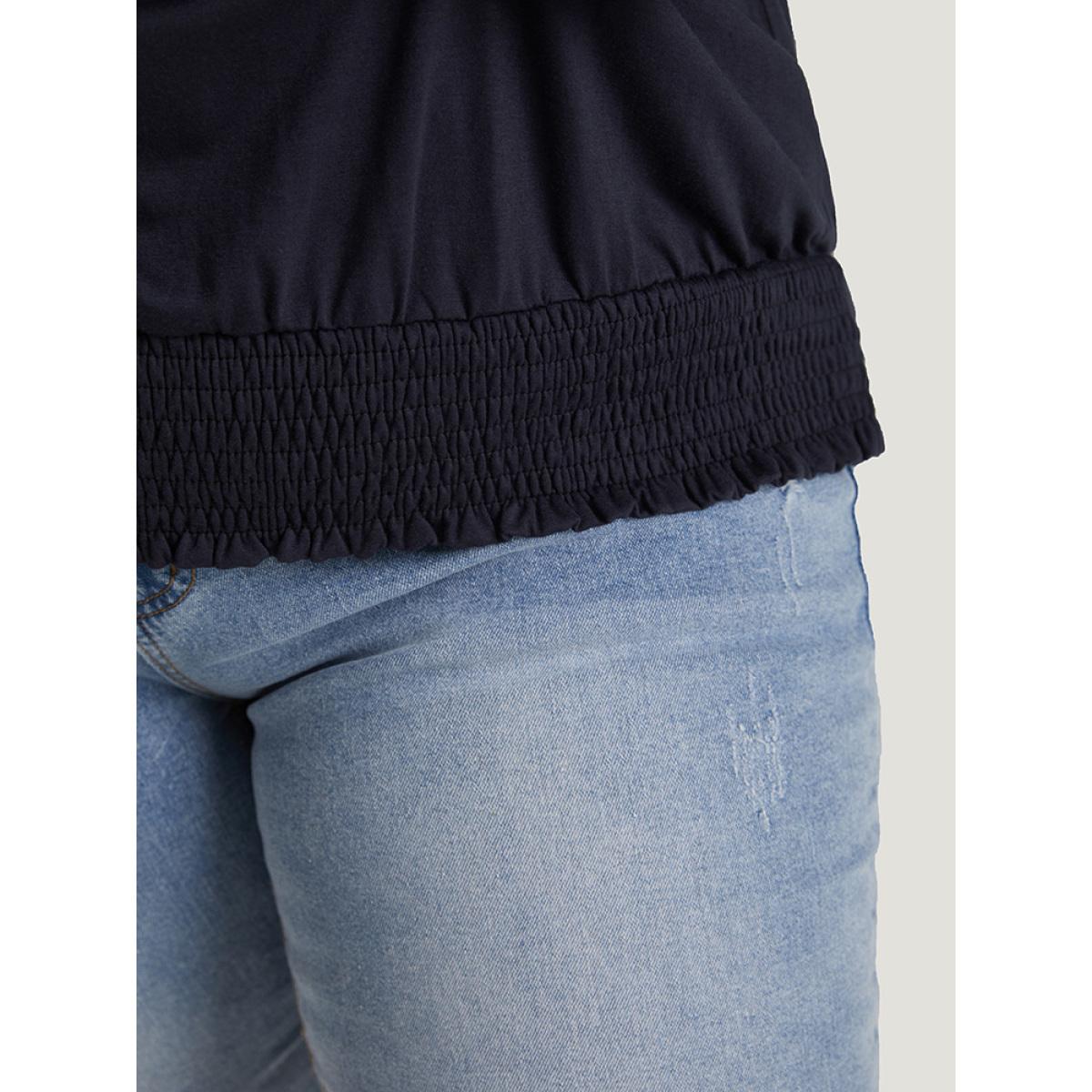 Plus Size Letter Print Batwing Sleeve Shirred Hem T-shirt DarkBlue Women Casual Printed Letter Dailywear T-shirts BloomChic 12/L Product Image