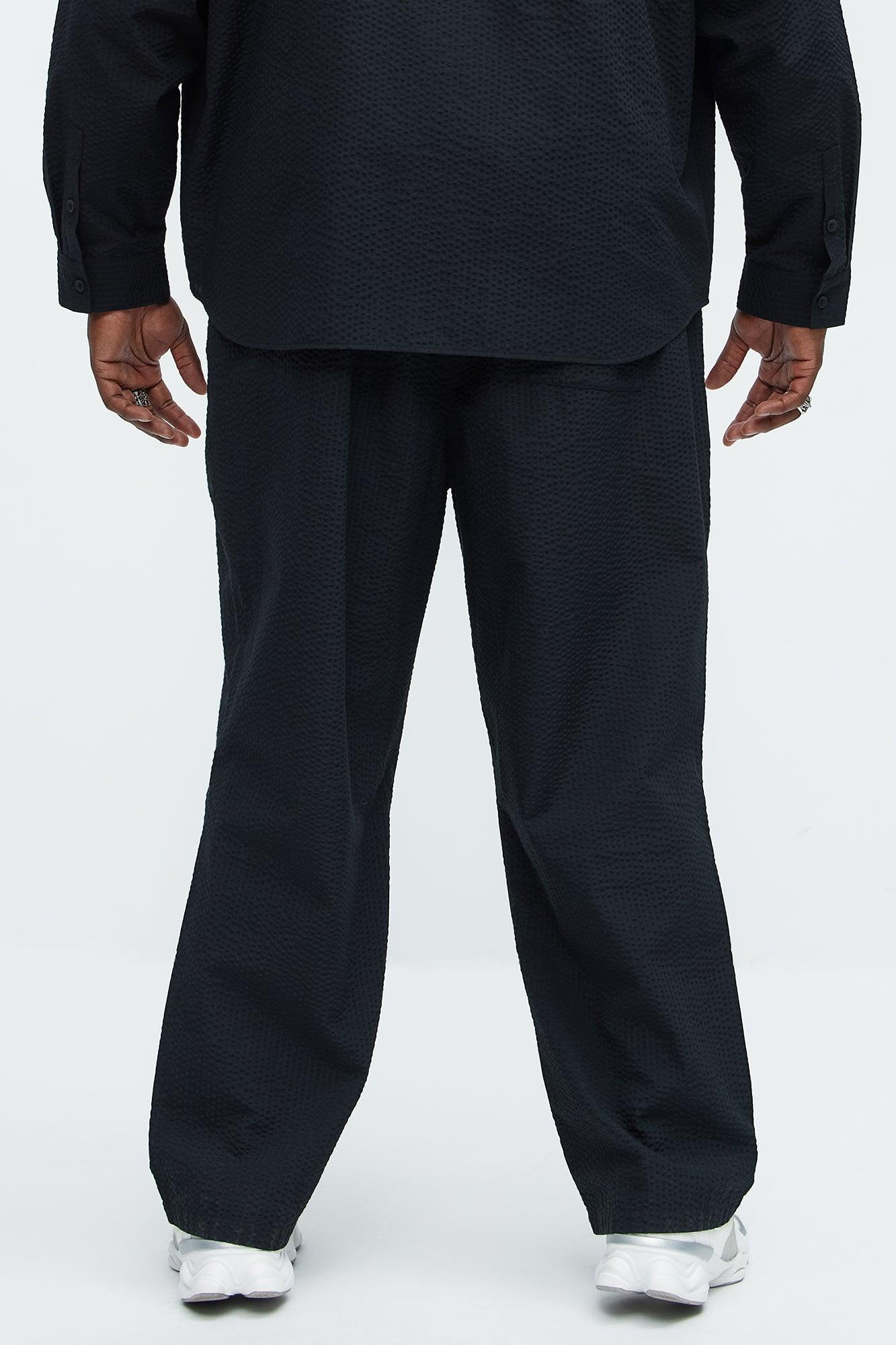 Seersucker Straight Pants - Black Product Image