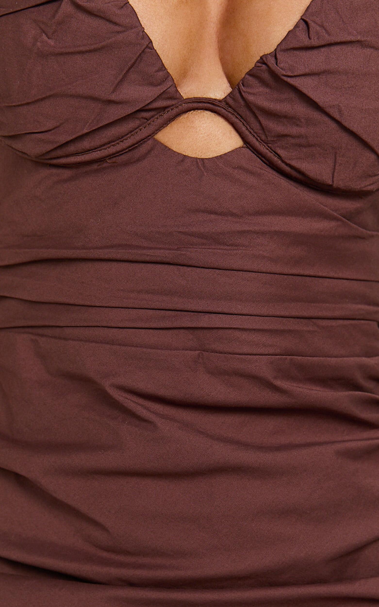 Nicoletta Midi Dress - Sweetheart Back Tie Gathered Dress in Chocolate Product Image