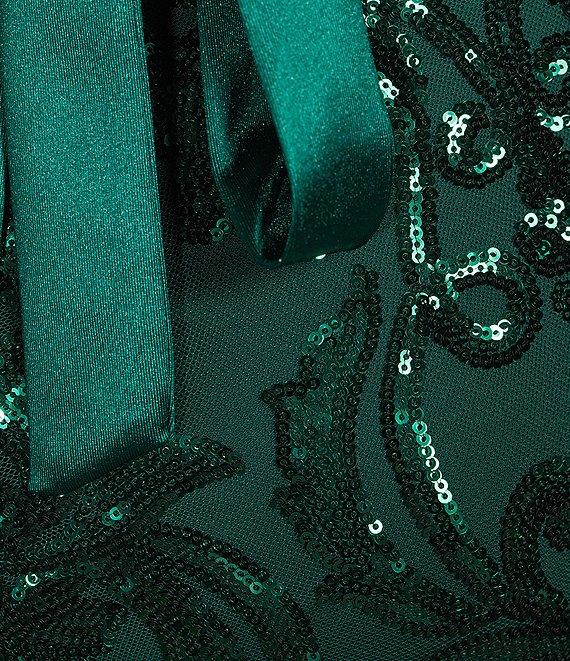 B. Darlin Sequin Pattern V-Neck Wide Strap Lace Up Back Dress Product Image