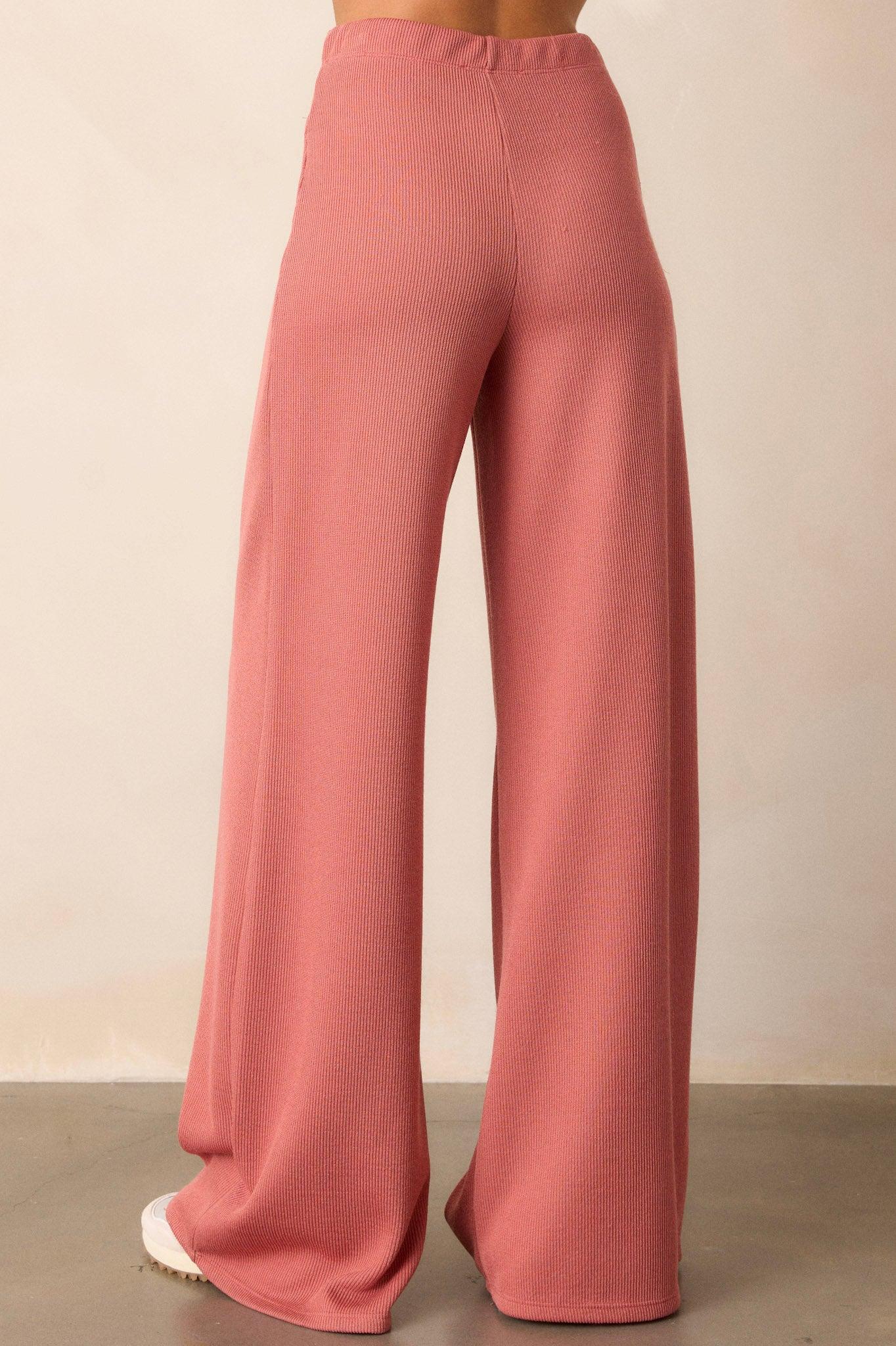 Waterfall Mist Pink Coral Knit Wide Leg Pants Product Image