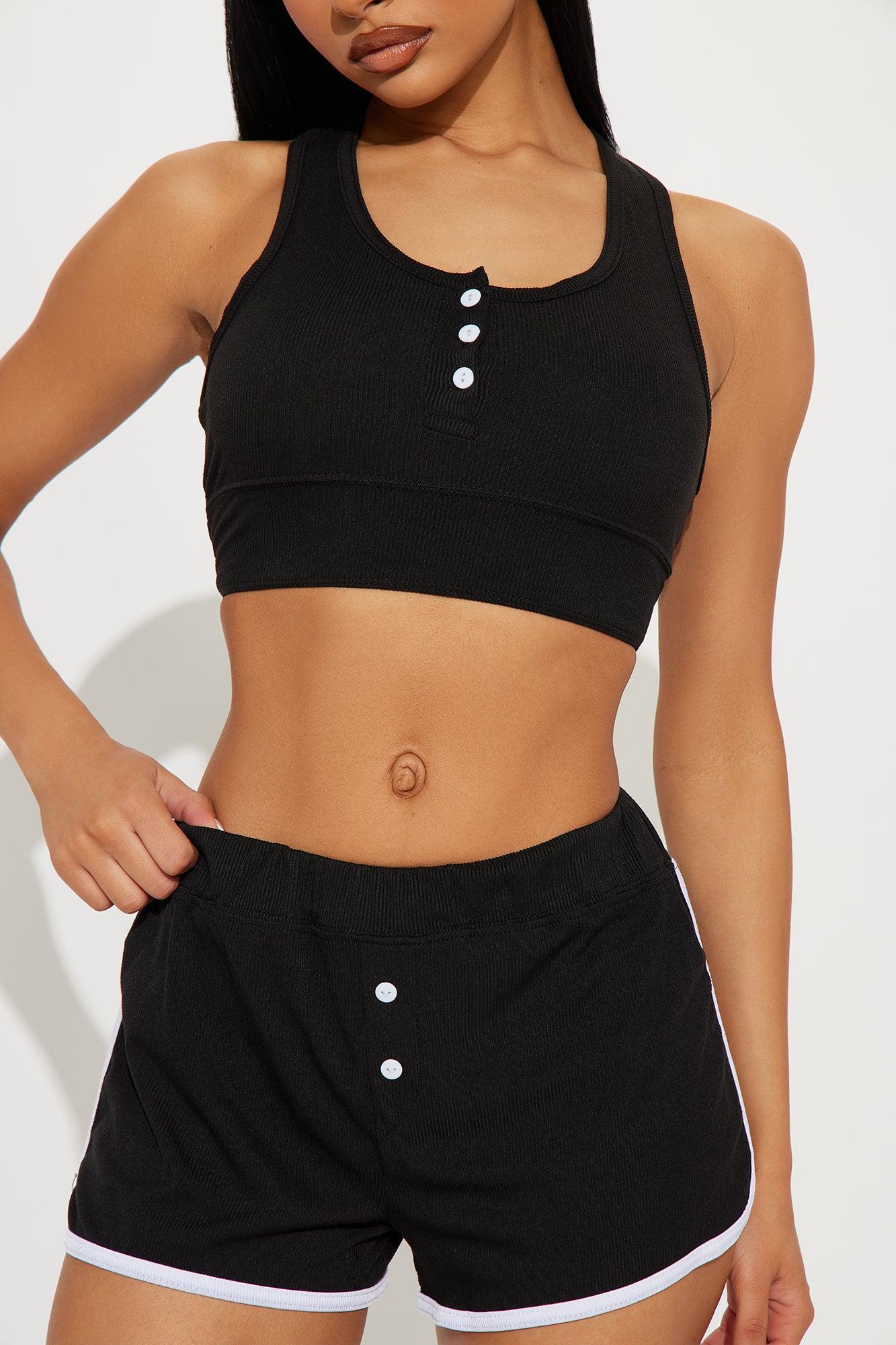 Love To Chill Ribbed PJ Boxer Short Set - Black/White Product Image
