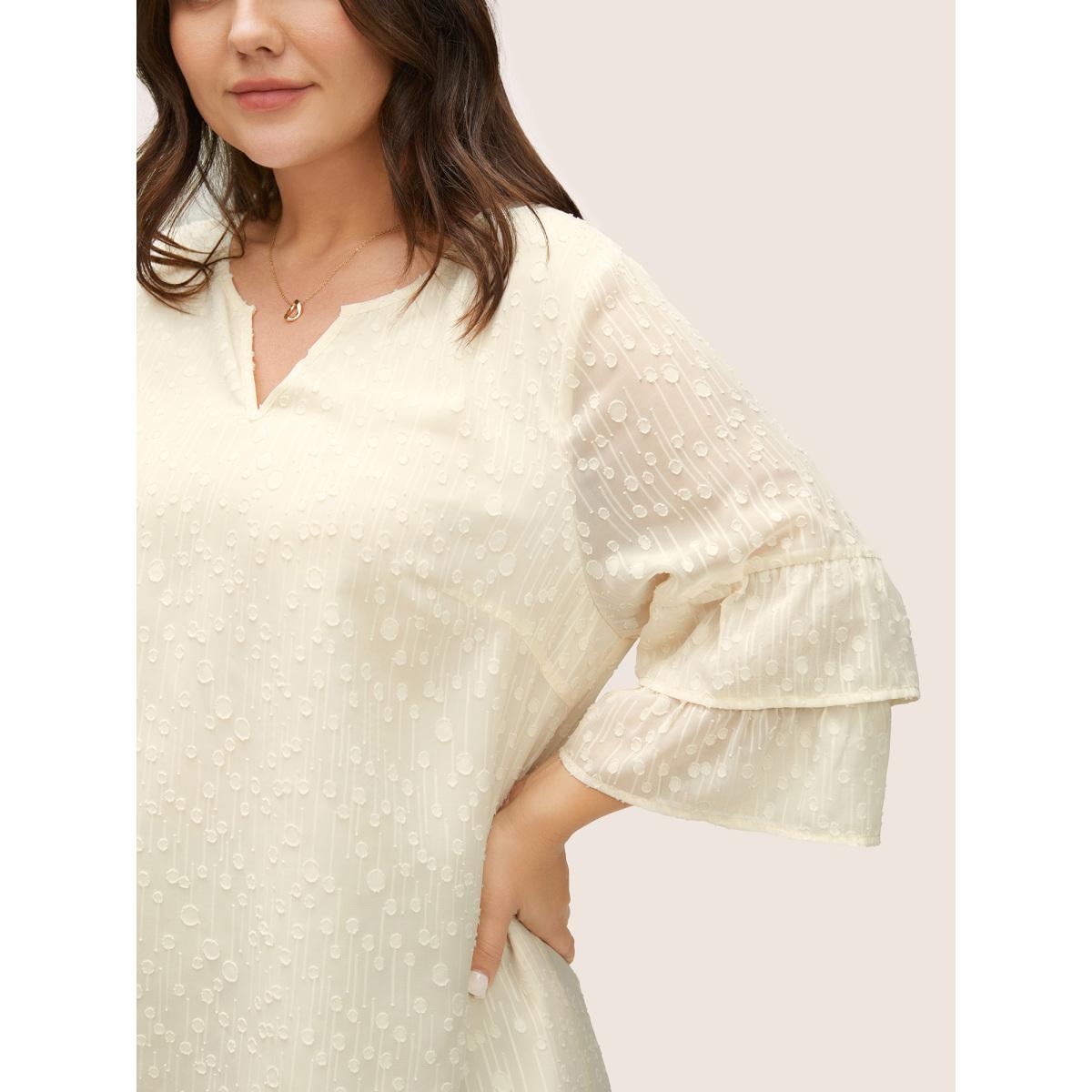 Plus Size Ivory Plisse Mesh Flutter Layered Sleeve Blouse Women Elegant Elbow-length sleeve V-neck Everyday Blouses BloomChic 22-24/3X Product Image