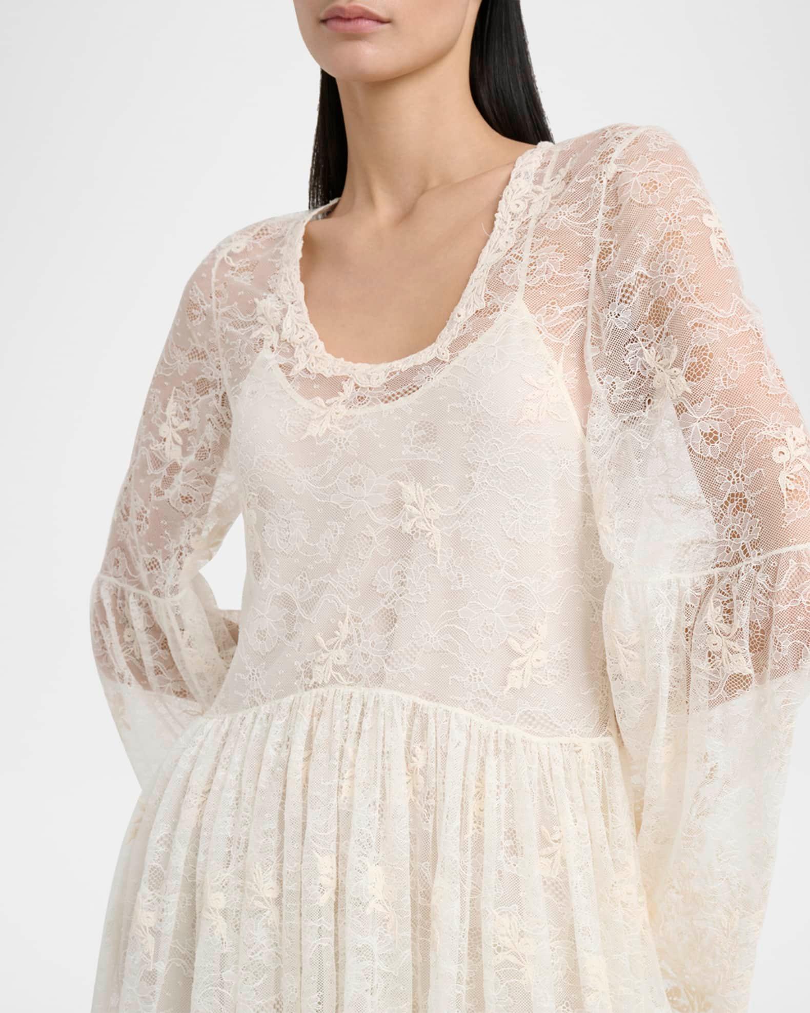 Lace U-Neck Long-Sleeve Mini Dress Product Image