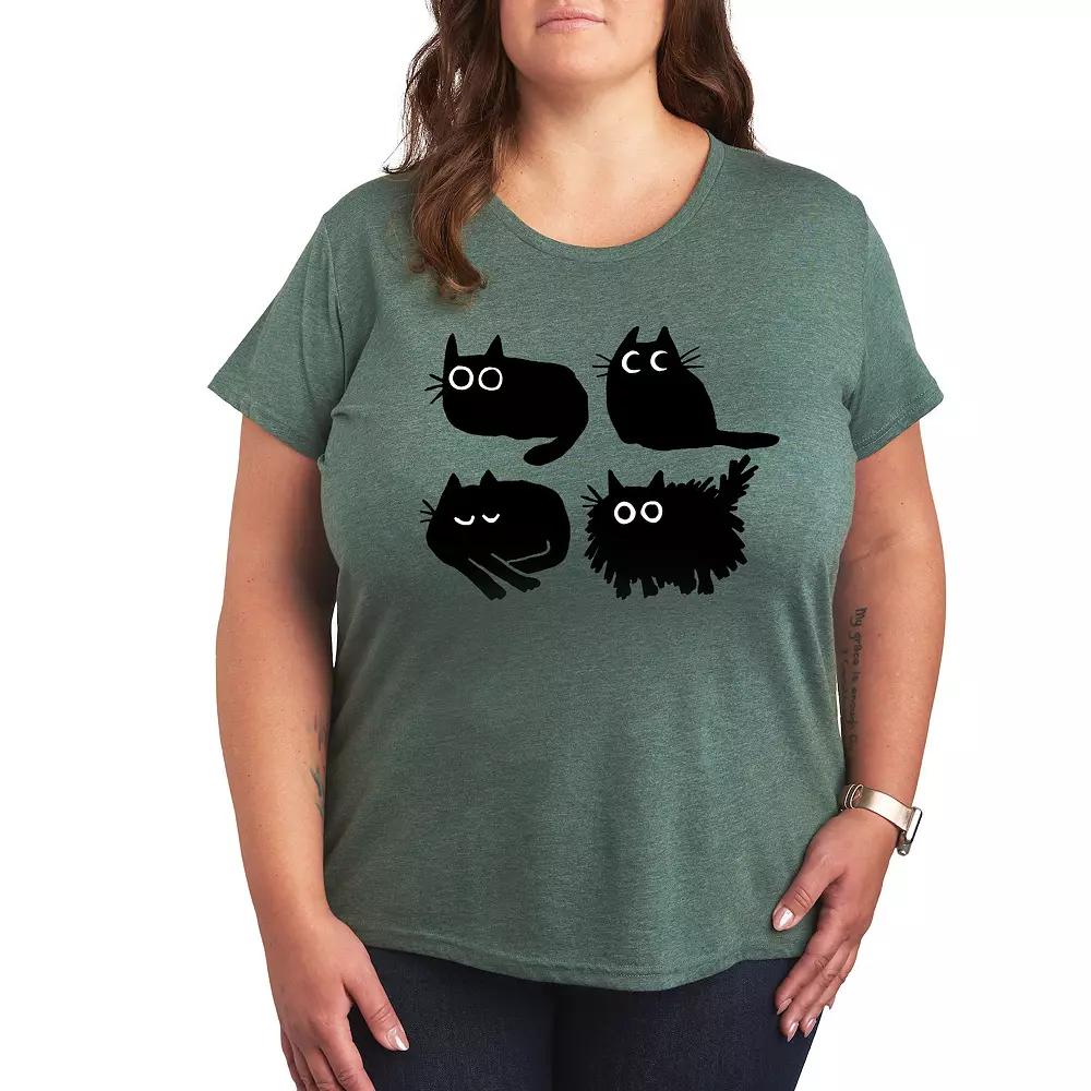 Plus Sketched Black Cats Graphic Tee, Women's,  Product Image