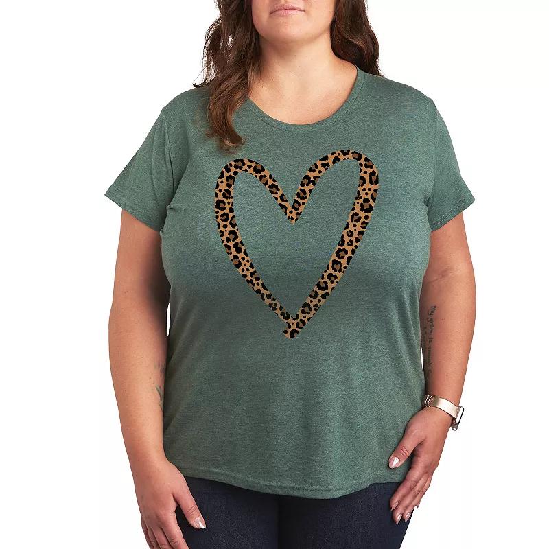 Plus Leopard Print Heart Outline Graphic Tee, Women's,  Product Image