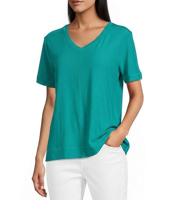Westbound Solid Short Sleeve V-Neck Top Product Image