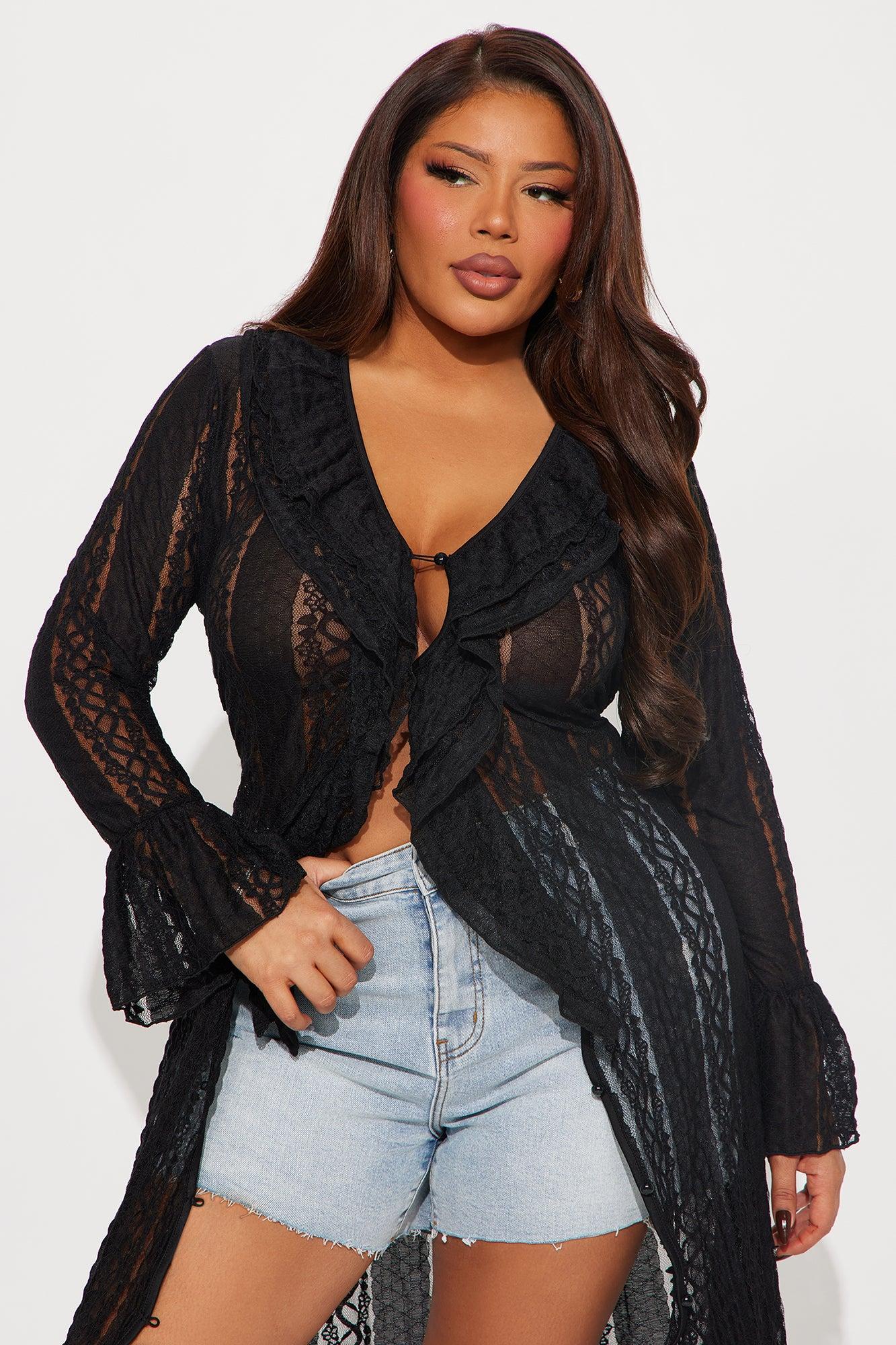 Bella Ruffle Lace Duster - Black Product Image