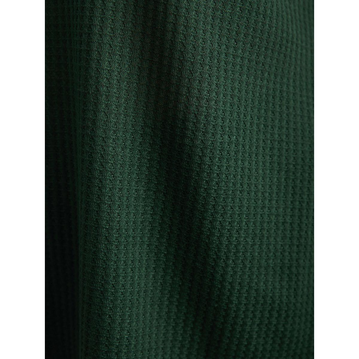 Plus Size Waffle Knit V Neck Button Detail Cami Top Women Green Casual Waffle Knit V-neck Dailywear Tank Tops Camis BloomChic 10/M Product Image