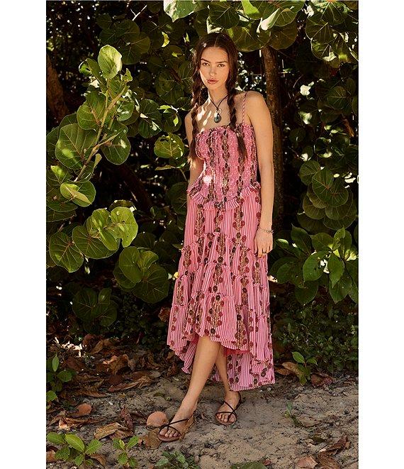Free People Alejandra Floral Print Smocked Square Neck Tiered Midi Dress Product Image