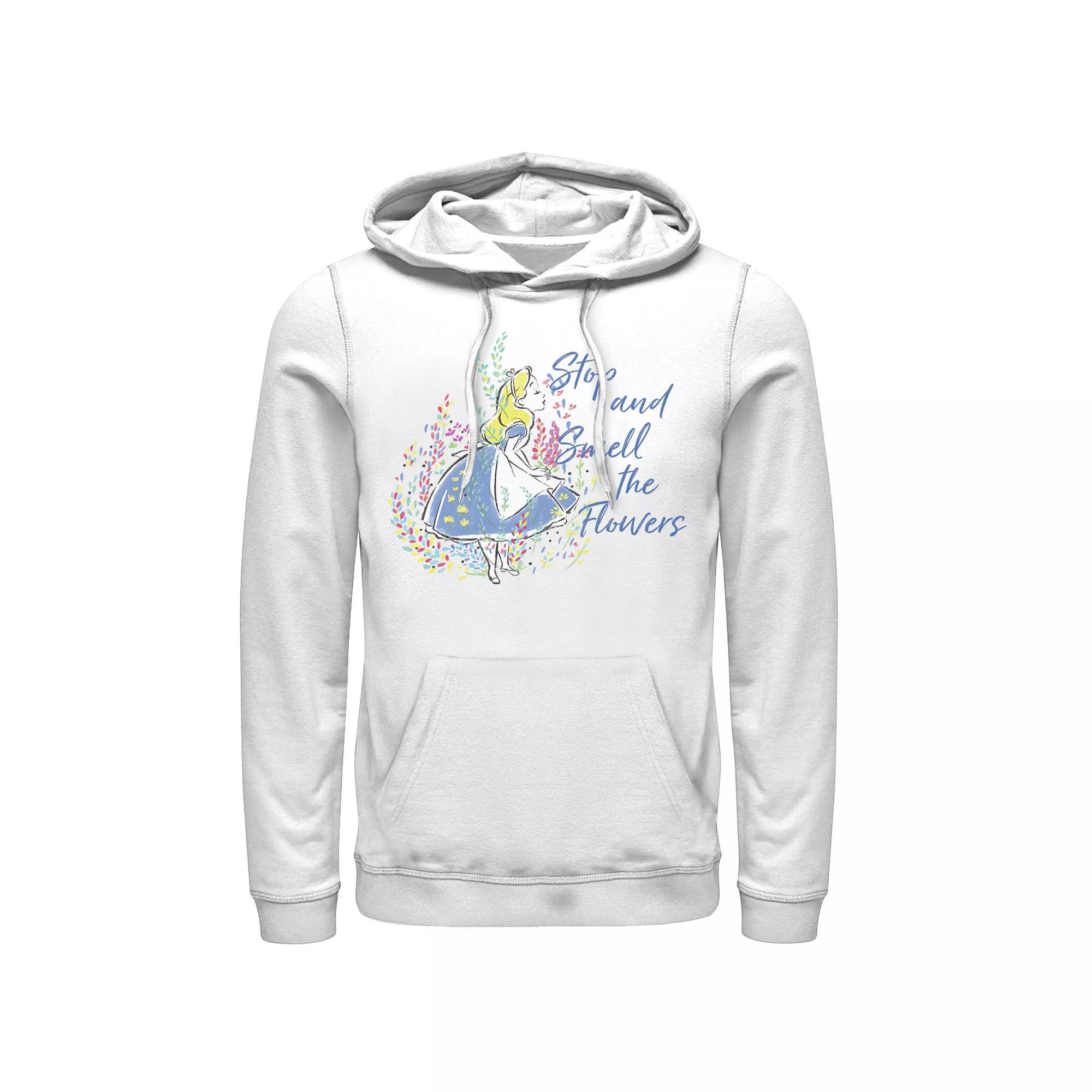 Disney's Alice In Wonderland Men's Stop And Smell The Flowers Graphic Hoodie, Size: Medium, White Product Image