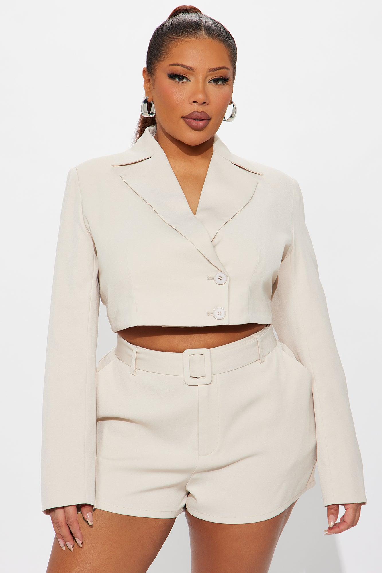 Pretty Business Cropped Blazer - Cream Female Product Image