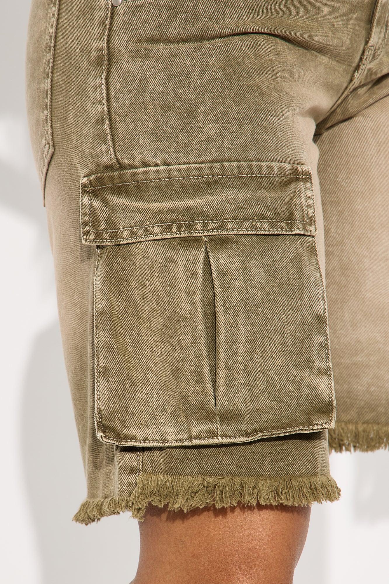 Live And Learn Cargo Denim Jorts - Olive Female Product Image