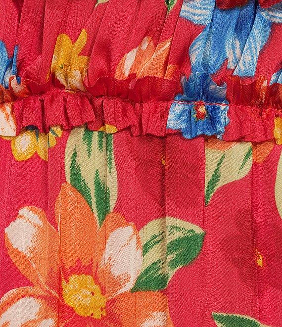 Chelsea & Violet Margaux Floral Print Plisse V-Neck Long Cuff Sleeve Maxi Dress Product Image