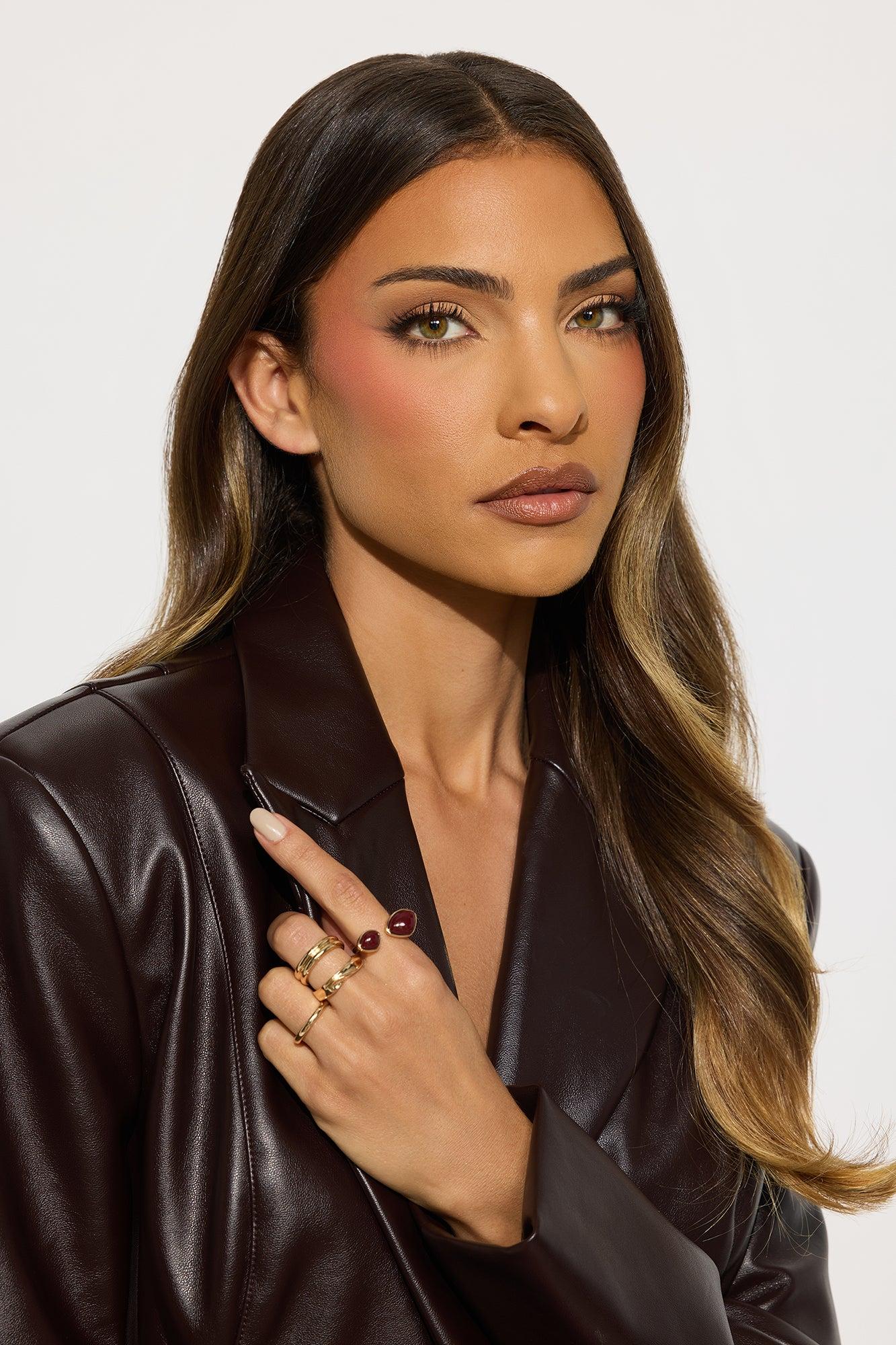 Love Is Blind Jeweled 4 Piece Ring Set - Gold/Brown Female Product Image