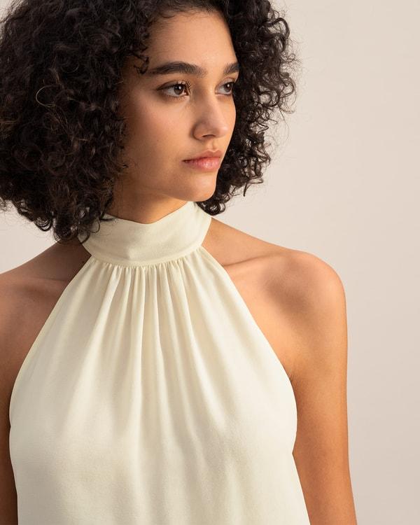 LILYSILK Silk Blouse Women Halter Neck Lily White 4 Product Image