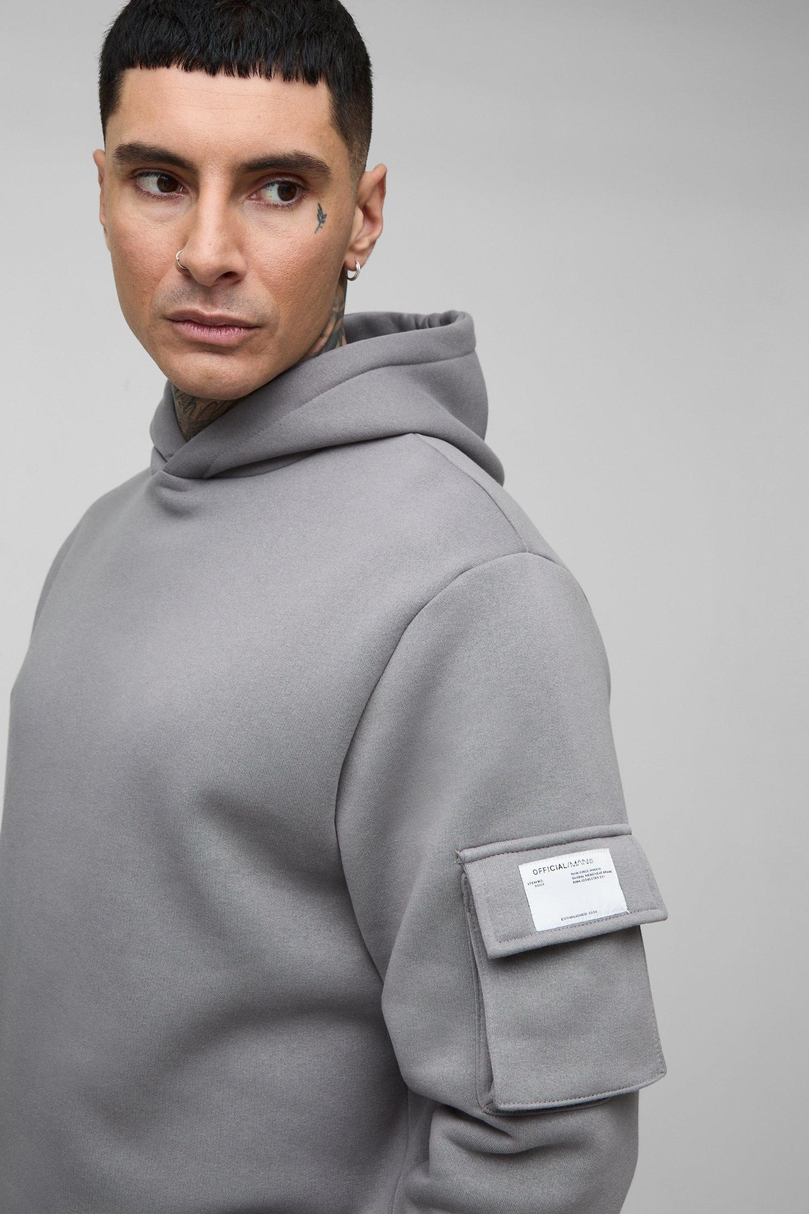 Tall Super Stacked Woven Tab Cargo Hooded Tracksuit | boohooMAN USA Product Image