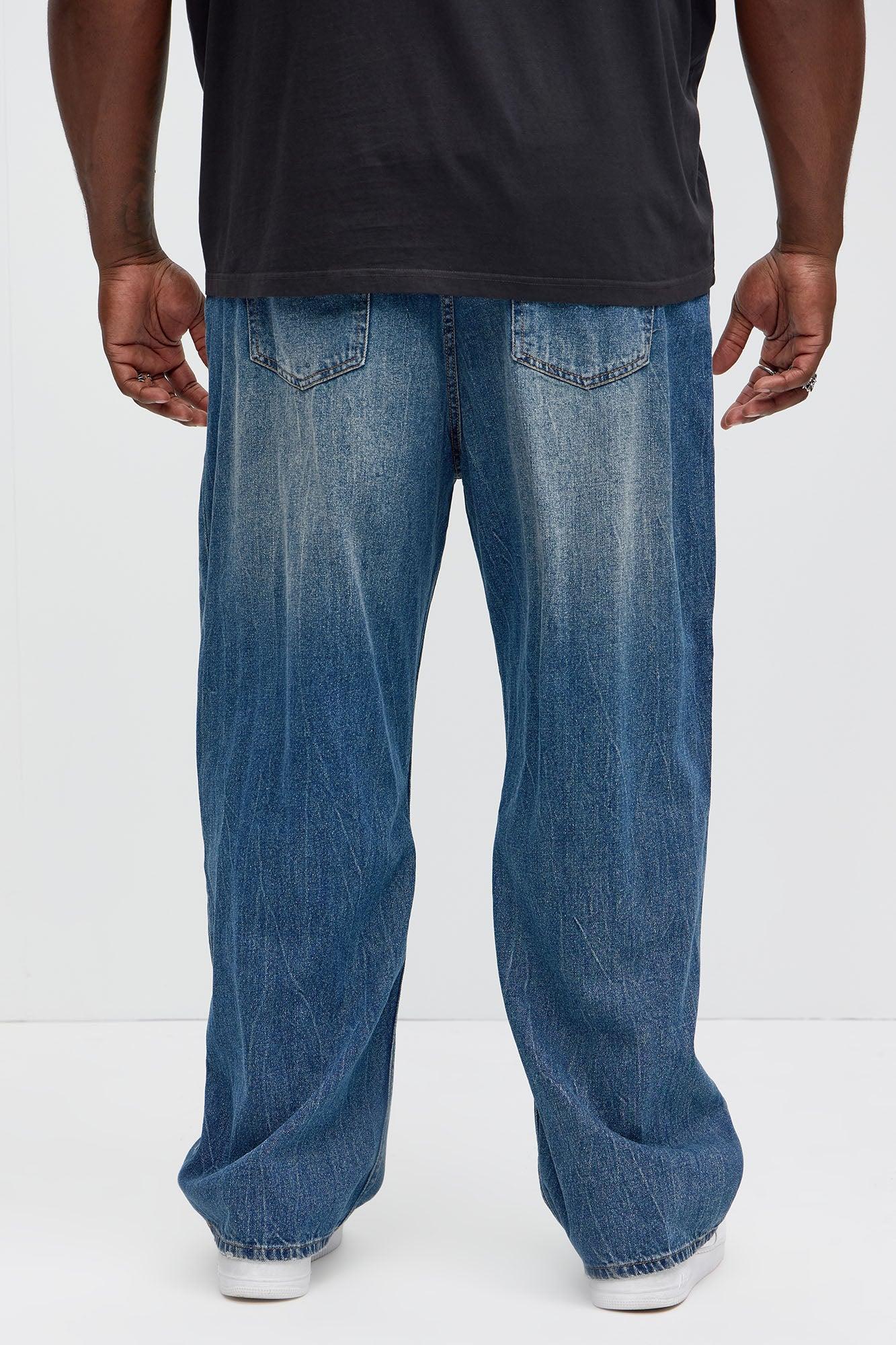 Luke Distressed Baggy Jeans - Medium Blue Wash Product Image