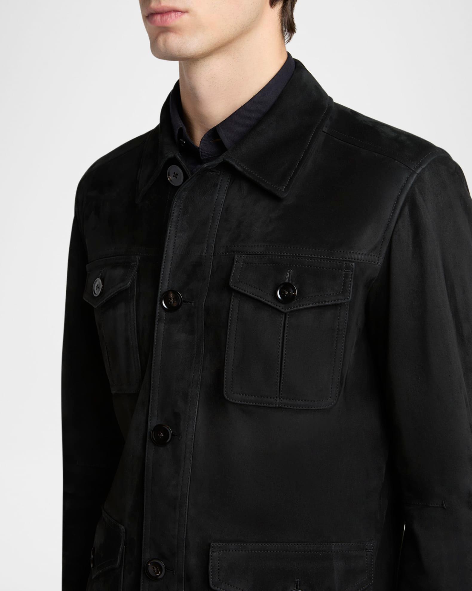 Men's Suede Four-Pocket Military Jacket Product Image