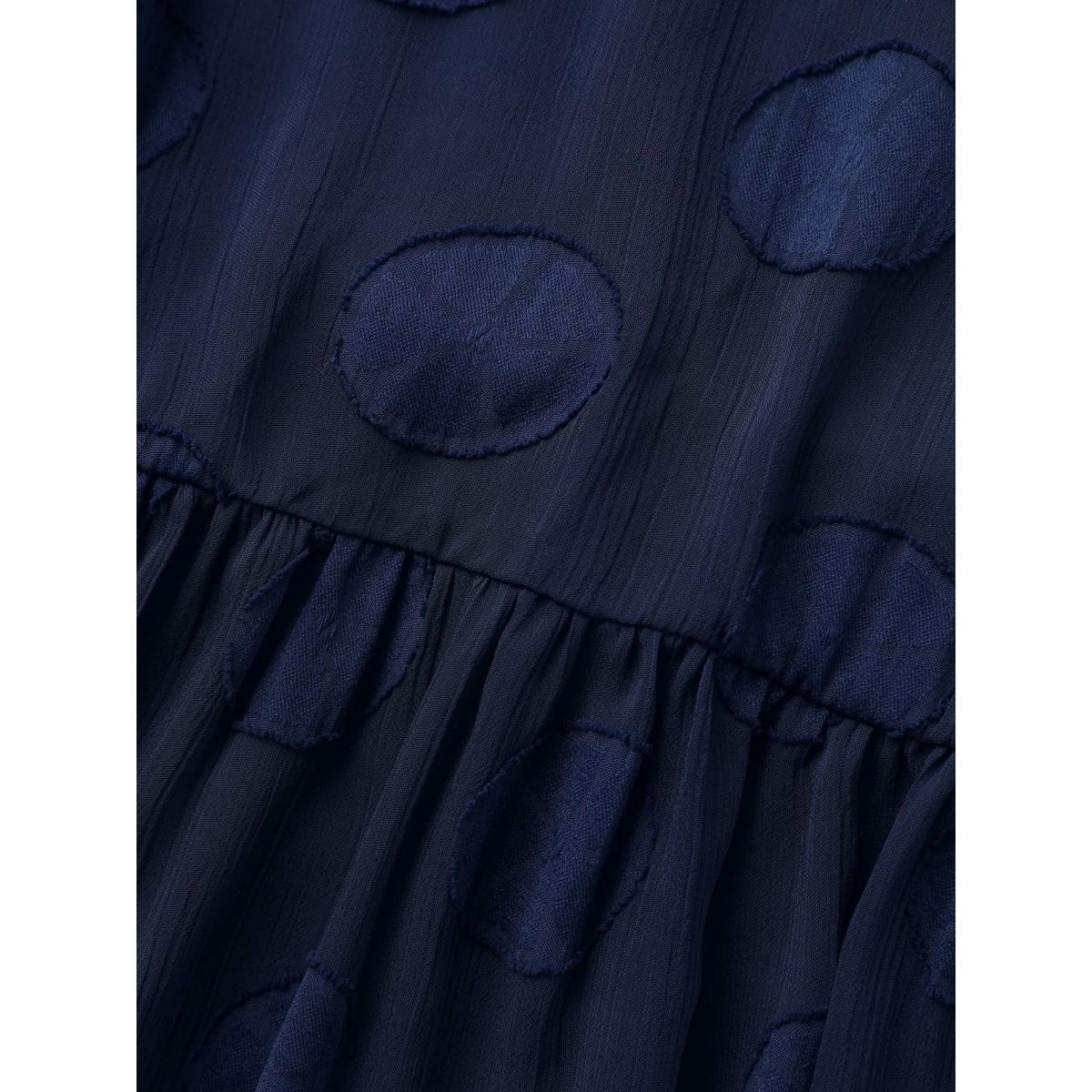 Plus Size Indigo Chiffon Textured Mesh Lantern Sleeve Blouse Women Elegant Elbow-length sleeve Round Neck Everyday Blouses BloomChic 14-16/1X Product Image