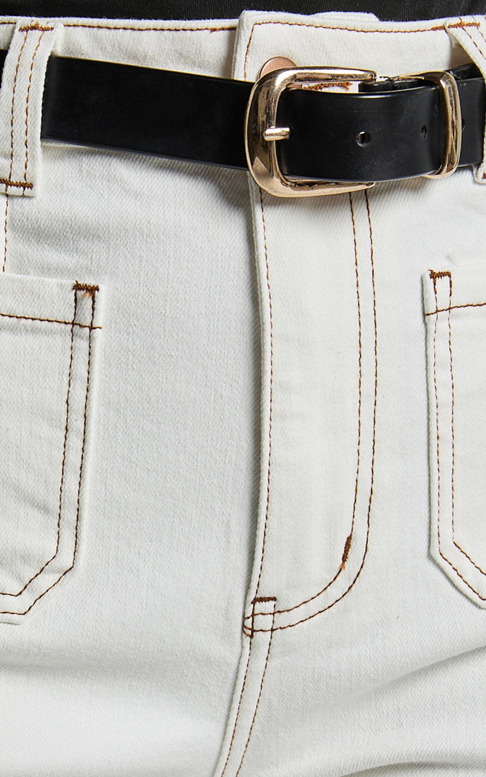 Malcolm Jeans - Mid Rise Contrast Stitch Flared Denim Jeans in White Denim Product Image