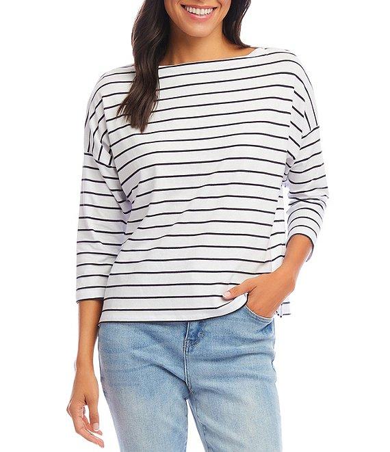 Karen Kane Knit Stripe Boat Neck 3/4 Sleeve Top Product Image